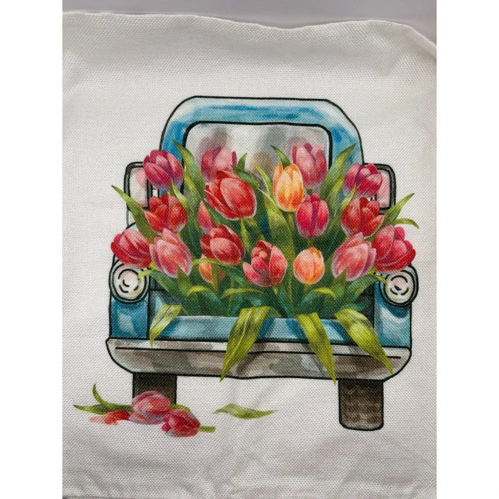 Set‎ of 4 Spring Tulip Pillow Covers 18x18 Farmhouse Floral Decor Cushion Cases